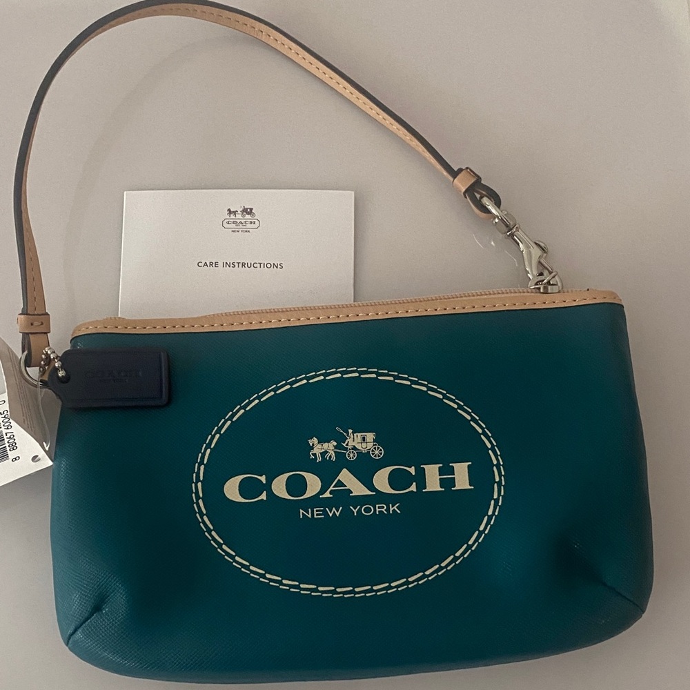 Coach Blue Wristlet with Tan Accents